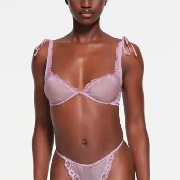 67. Small skims romance SILK lace unlined plunge bra Iris Mica Multi nwt - Picture 4 of 4